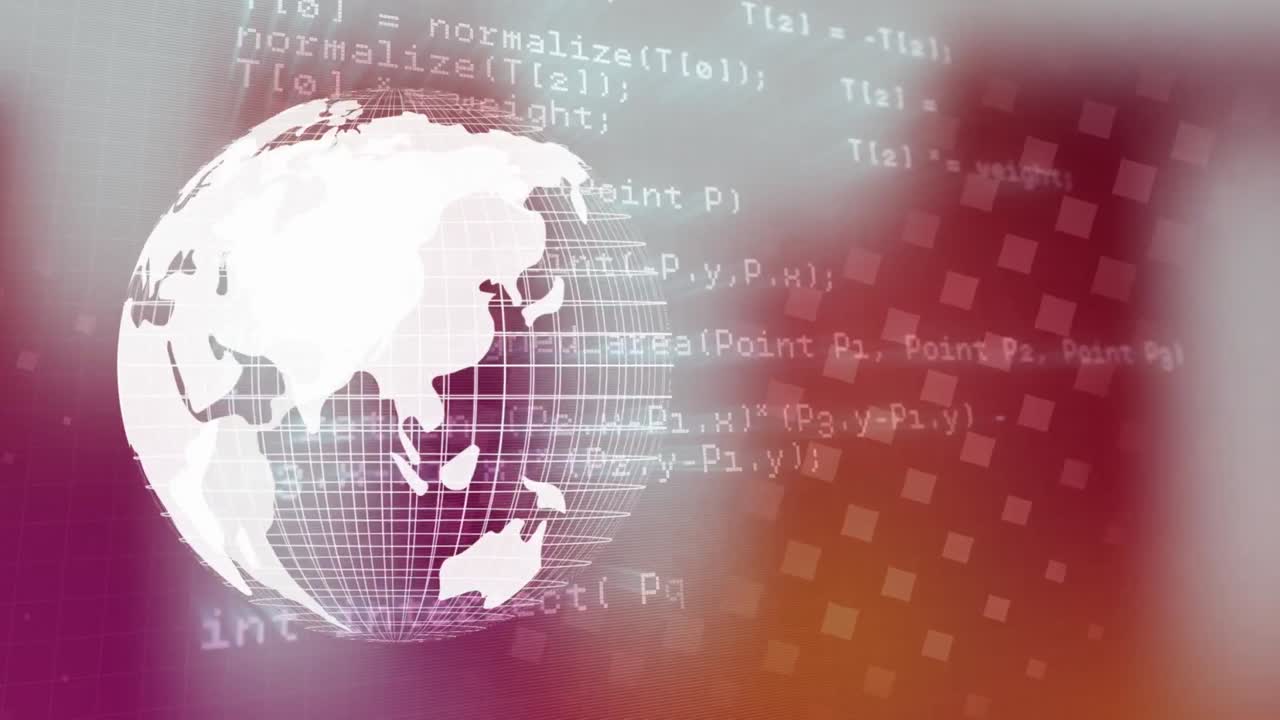 animación de un globo giratorio sobre el procesamiento de datos en un fondo colorido