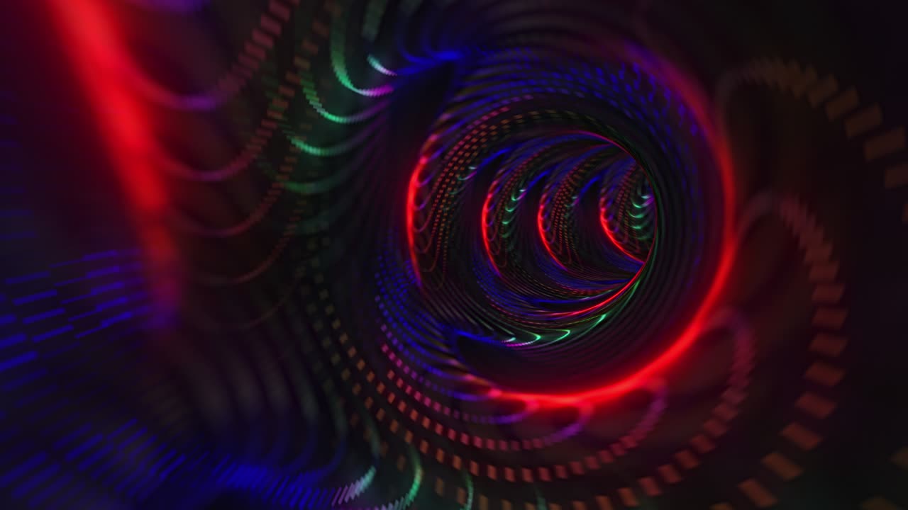 Abstract mesh dark rainbow futuristic glowing flying lines motion and illuminated light digital effect in tunnel. Futuristic neon background, ultra violet glowing lines, laser rays, speed of light. 4K 3D