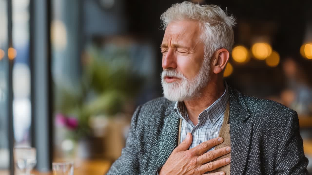 An Emotional Moment of Reflection: A Silver Haired Man Expresses Deep Feelings While Sitting in a Cozy Café, Capturing Raw Sentiments in Natural Light
