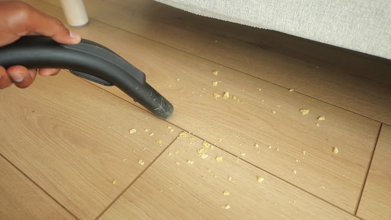 Vacuuming Crumbs on a Wood Floor