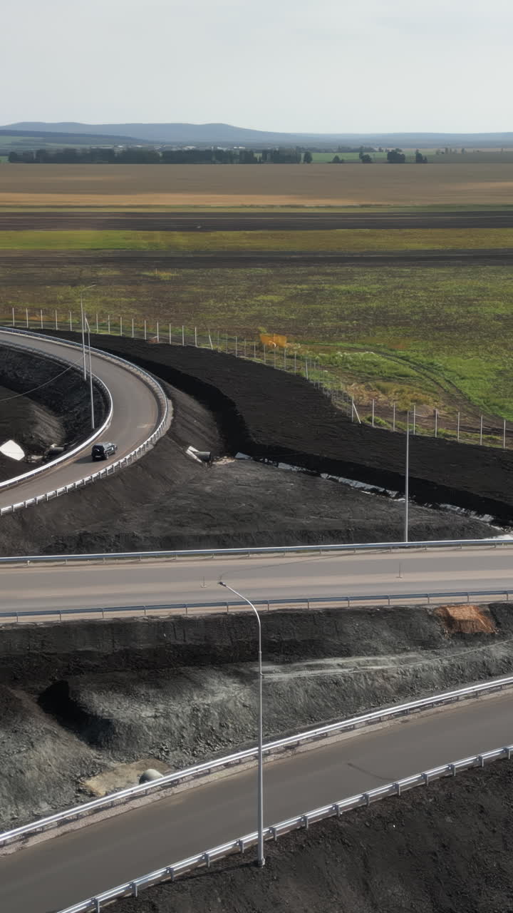 Aerial view of a highway interchange and rural landscape