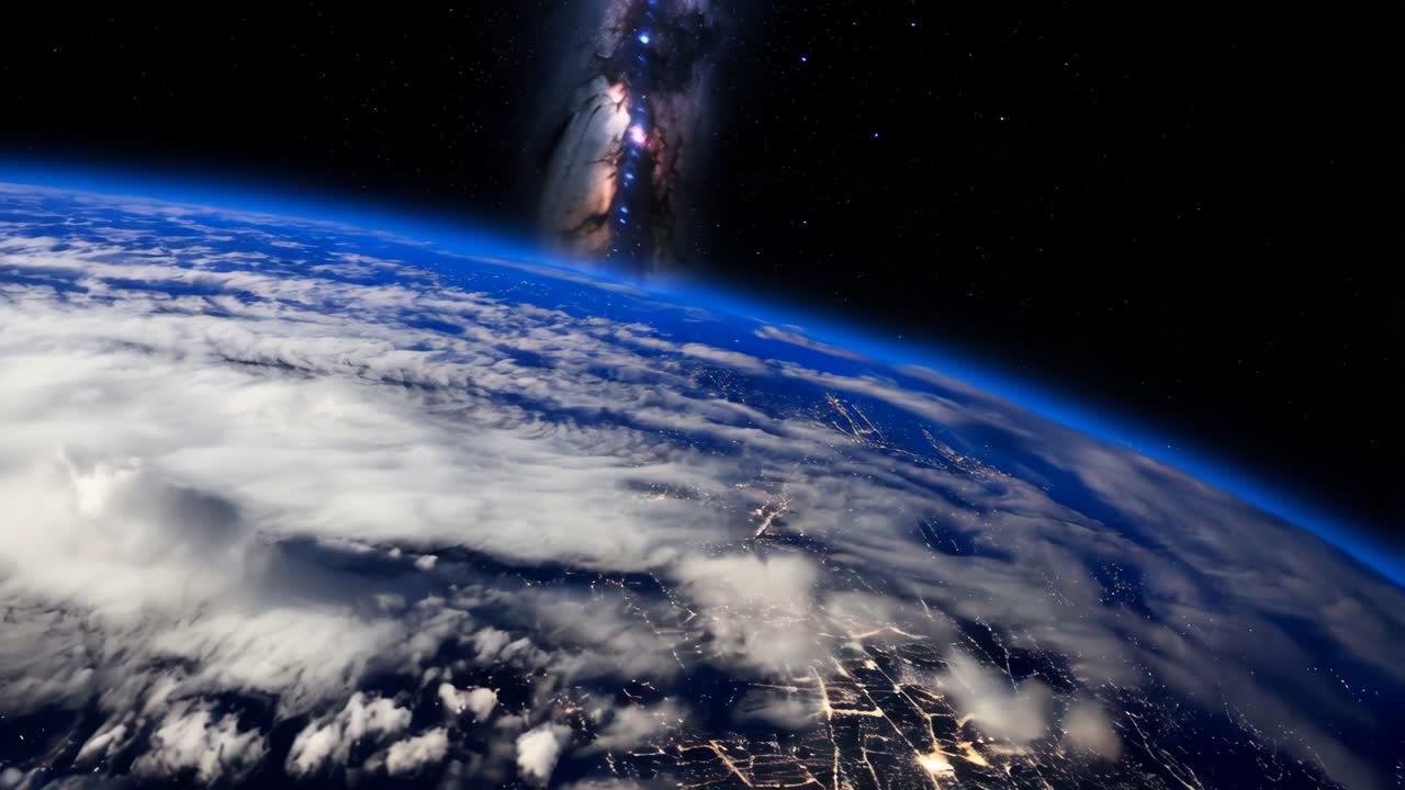 Earth at Night with Milky Way