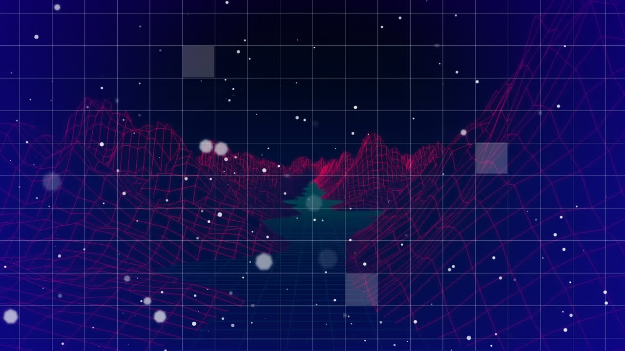 검은색 배경에 움직이는 사각형과 디지털 산의 애니메이션