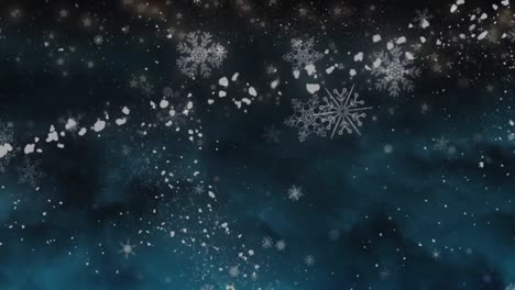 Animación-De-Estrellas-Y-Copos-De-Nieve-Sobre-Fondo-Negro