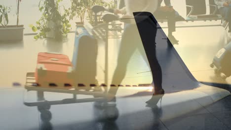 animation of plain in the air hangar over airport terminal