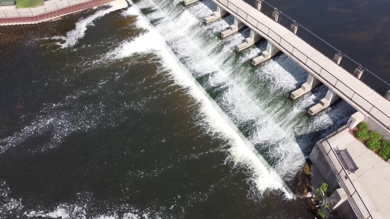 Rockford Michigan aerial drone footage dam river waterfall