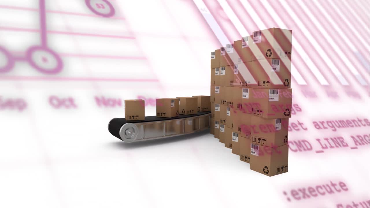 ⁇ 색 배경에 있는 상자 위의 데이터 처리의 애니메이션