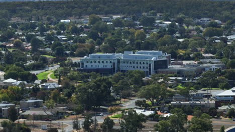 aerial: drone shot of griffith hospital, nsw australia