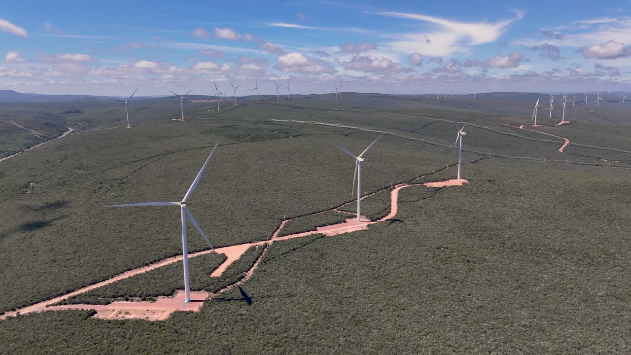 Drone video of wind turbines at the Morro do Chapéu Wind Farm, Brazil