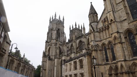 static shot of the famous york minster during light rainfall in england