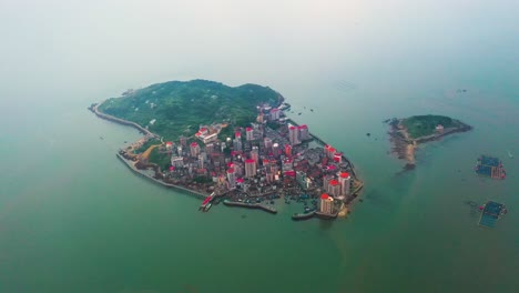 aerial view of a coastal island town