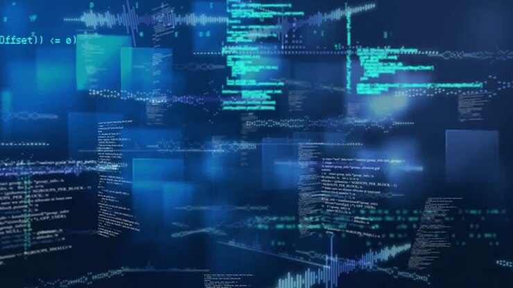 Animation of data processing over squares on black background