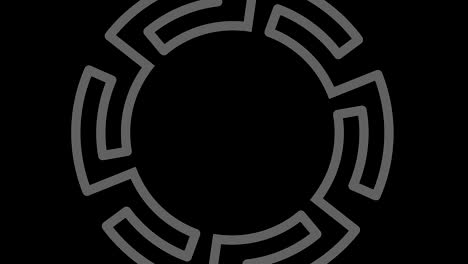 dibujo gráfico en blanco y negro con efecto estroboscópico e hipnótico, mientras gira en el sentido de las agujas del reloj y aumenta de tamaño.