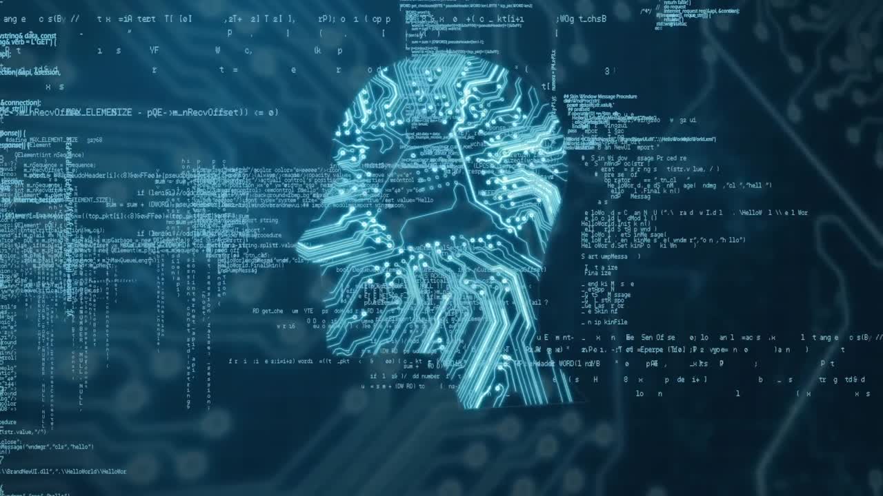 Digital profile of a man and program codes