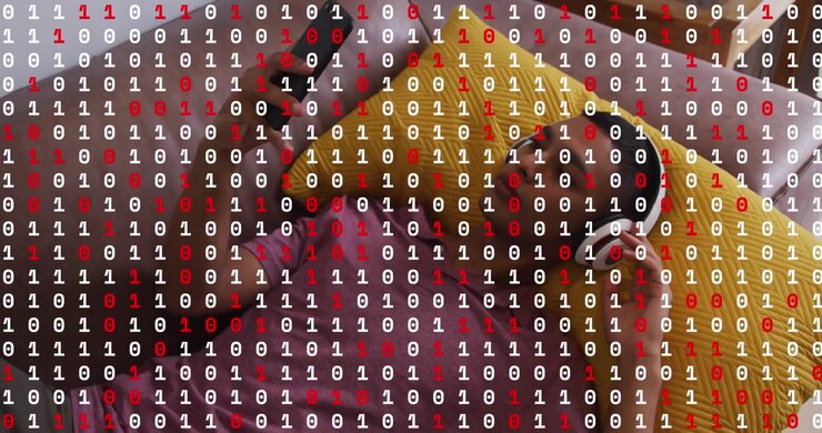 Animation of data processing over african american man using smartphone
