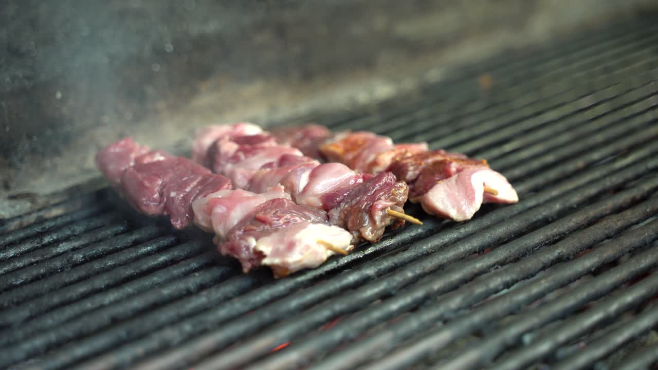 Beef steak and sausage on a Barbecue in a restaurant