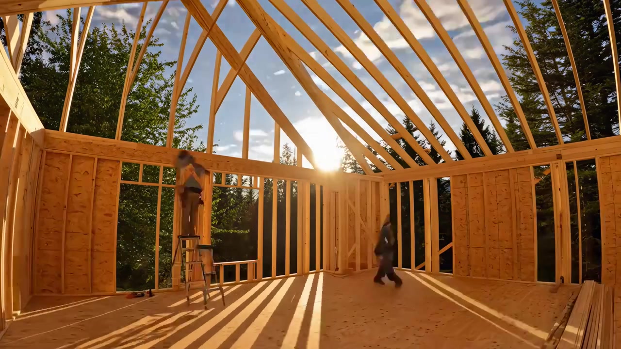 Time Lapse of Construction Workers Framing a New House