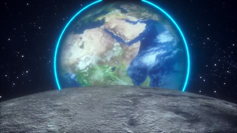 the surface of the moon overlooking the earth planet and stars. computer generated cosmic composition. 3d rendering elements of this image furnished by nasa