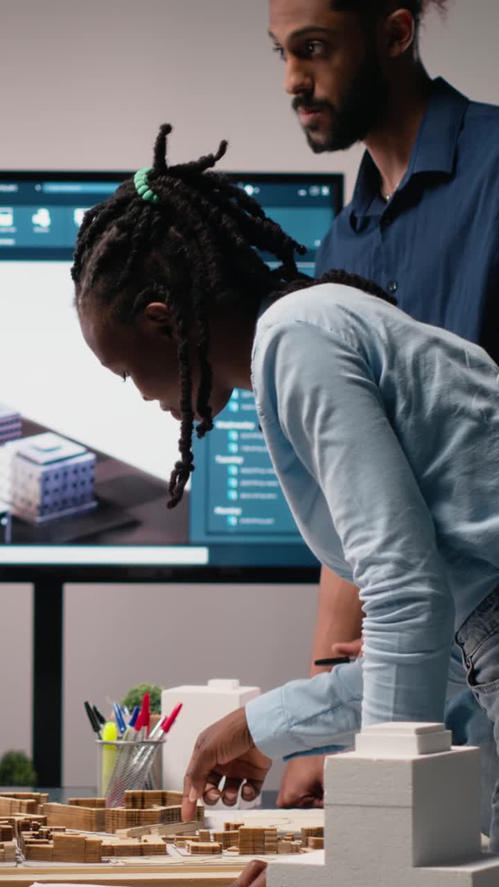 Vertical Video Close up of real estate contractors showing master plan for a housing layout