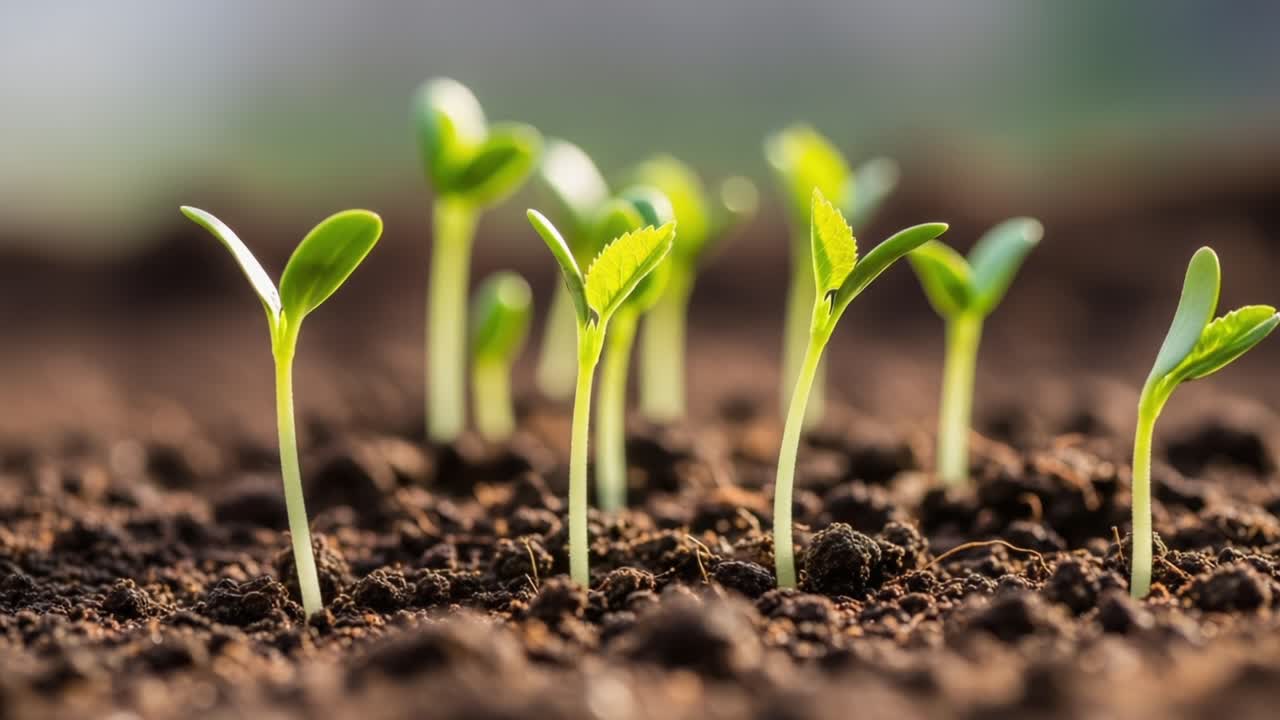 Dynamic Growth of Young Seedlings in Rich Soil: A Captivating Journey from Sprout to Flourishing Plants Showcasing Nature's Resilience and Renewal
