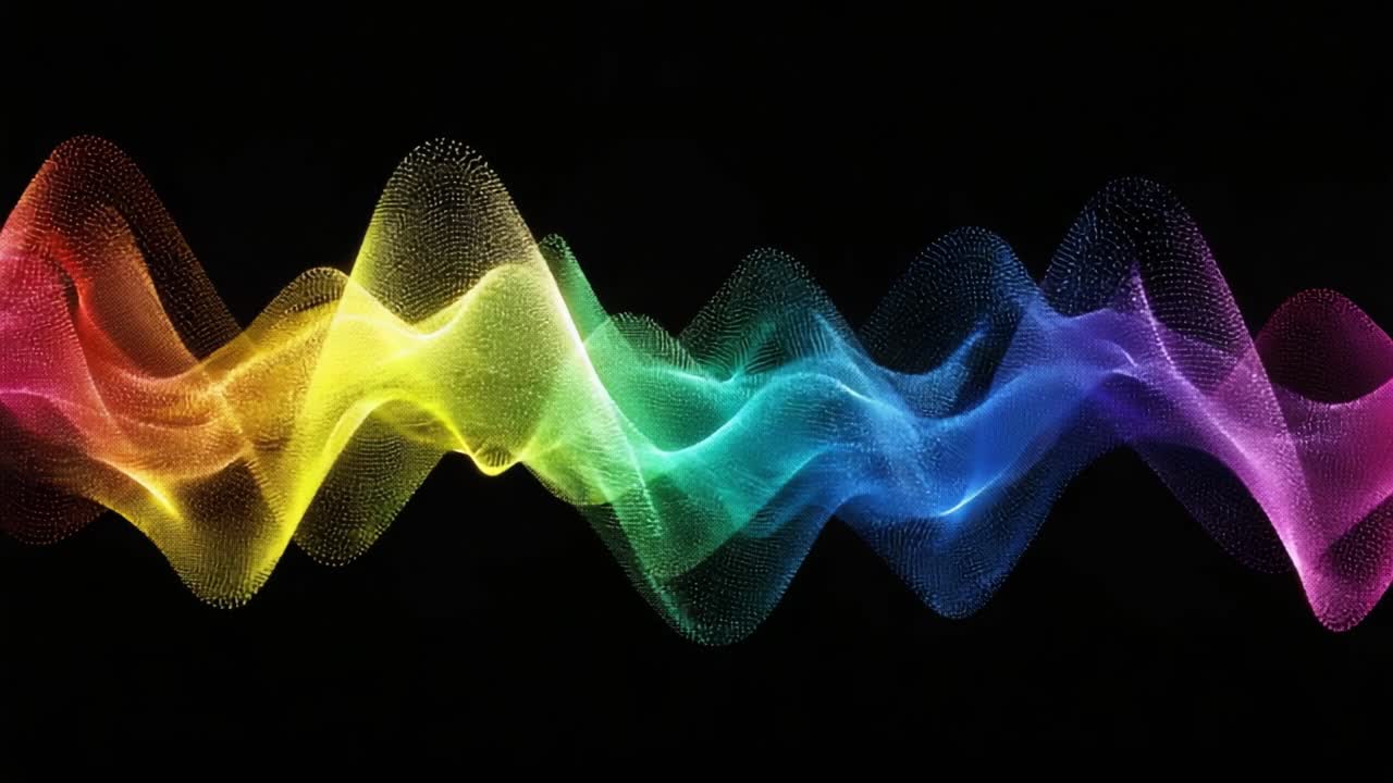 A Mesmerizing Display of Vibrant Sound Waves Dancing in a Spectrum of Colors Against a Dark Background, Capturing the Essence of Music in Visual Form