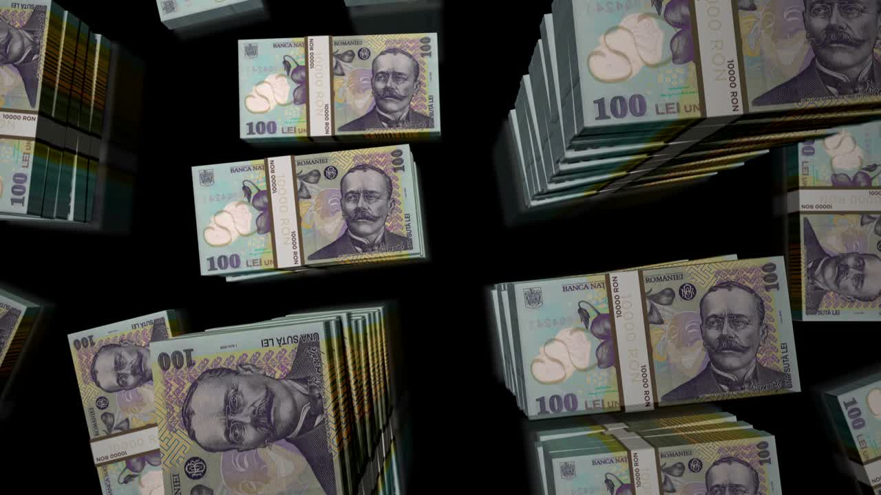 vuelo sobre el lei rumano dinero billete paquetes de animación de bucle