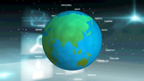 Animation-of-network-of-connections-and-numbers-over-spinning-globe