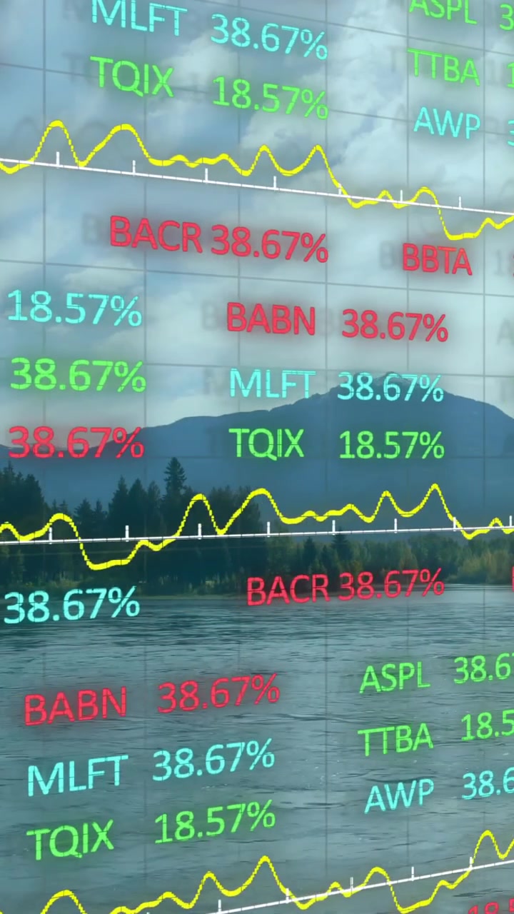 Animazione del mercato azionario e di diagrammi su un paesaggio