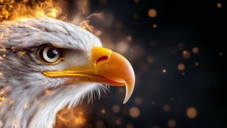 close-up of a majestic eagle with fiery glow