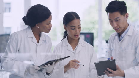 laboratory scientists using digital tablet