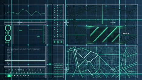 Animation-of-digital-data-processing-over-grid-on-dark-background