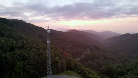 aerial slow push by communications tower near boone and blowing rock nc, north carolina