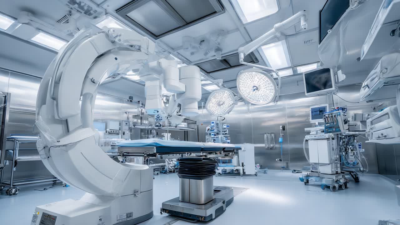 A Modern, High-Tech Surgical Operating Room Featuring Advanced Medical Equipment and Sterile Environment for Precision Procedures