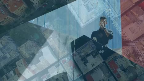 Animation-of-man-using-smartphone-over-cityscape