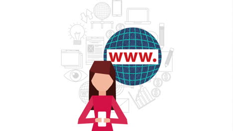 mujer joven que usa teléfonos inteligentes y redes sociales