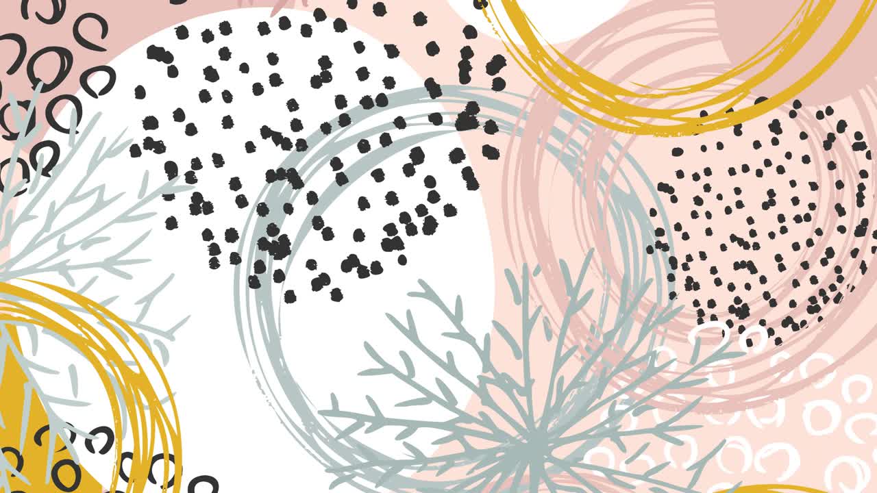 둥근 모양과 꽃으로 된 배경의 애니메이션