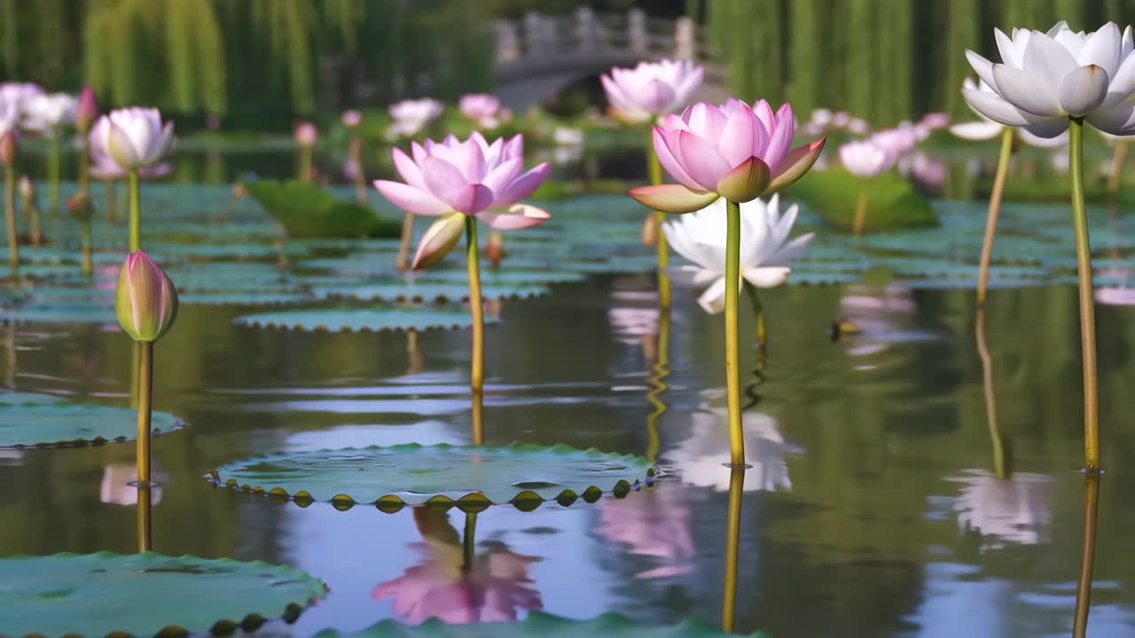 Beautiful Pink and White Water Lilies in a Serene Pond