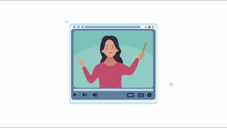 joven que enseña en la página web de animación de plantillas