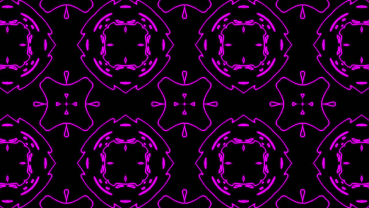 Sfondo astratto con motivo geometrico viola senza soluzione di continuità. Loop caleidoscopico a strisce astratte. Sfondo VJ caleidoscopico colorato psichedelico veloce. Sfondo animato astratto da discoteca. Effetto caleidoscopio.