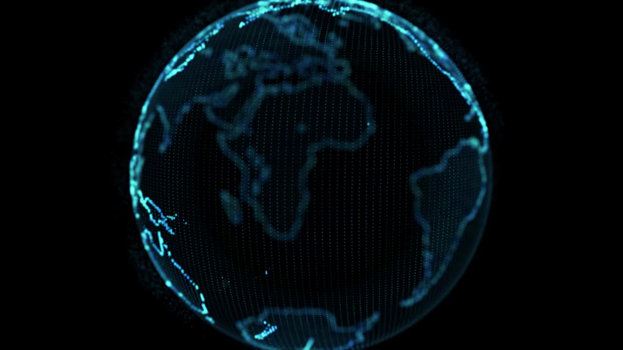 Abstract Rotating Digital World HUD Globe from Particles Loop 4k Animation Alpha Mask.