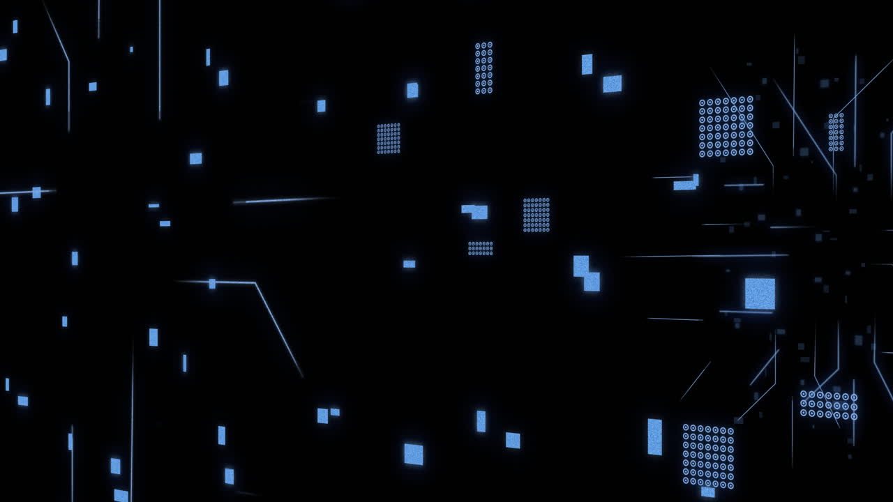 Animation of circuit board with data processing over black background