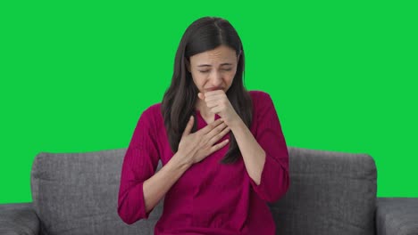 sick indian woman suffering from acidity green screen