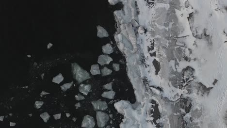 icebergs ice pieces floting on lake superior, winter