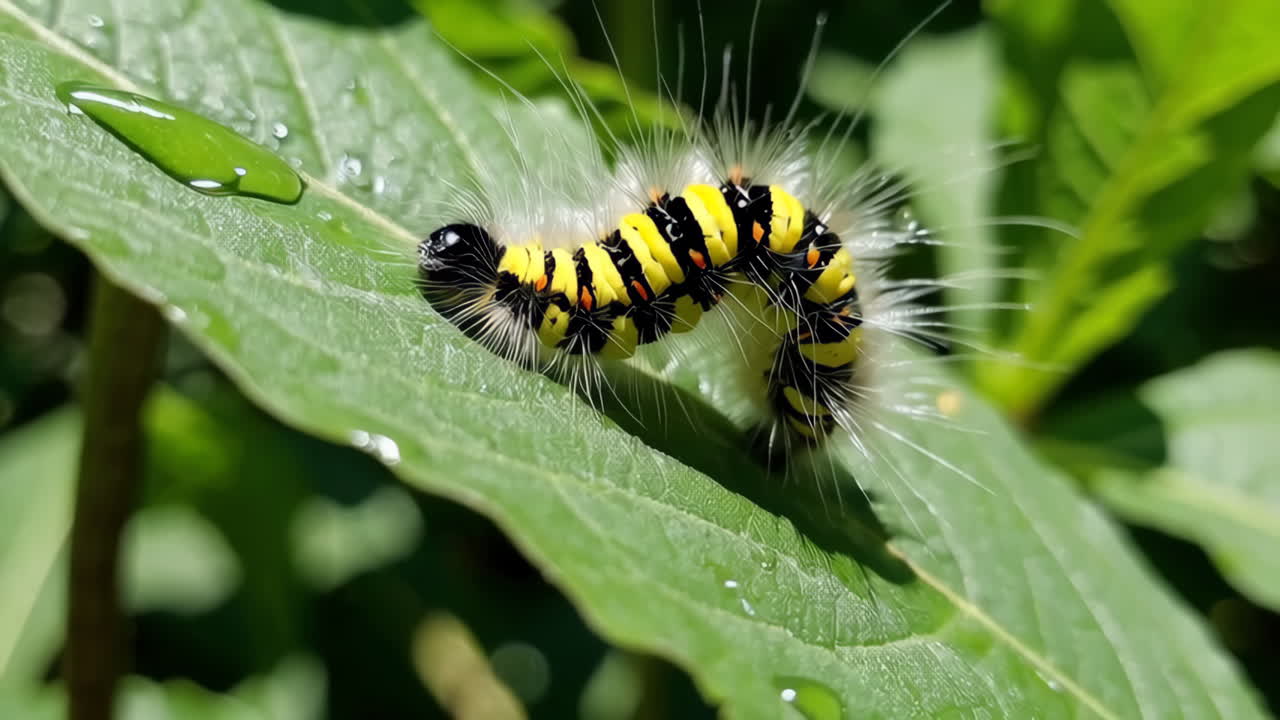 Yellow and Black Caterpillar on a Leaf