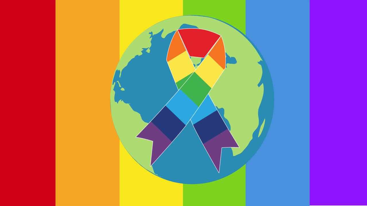 animación de la cinta del arco iris sobre el globo en el fondo del arco iris