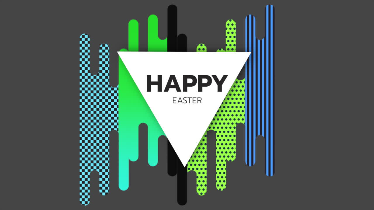 Colorful Happy Easter text with triangle with vibrant lines
