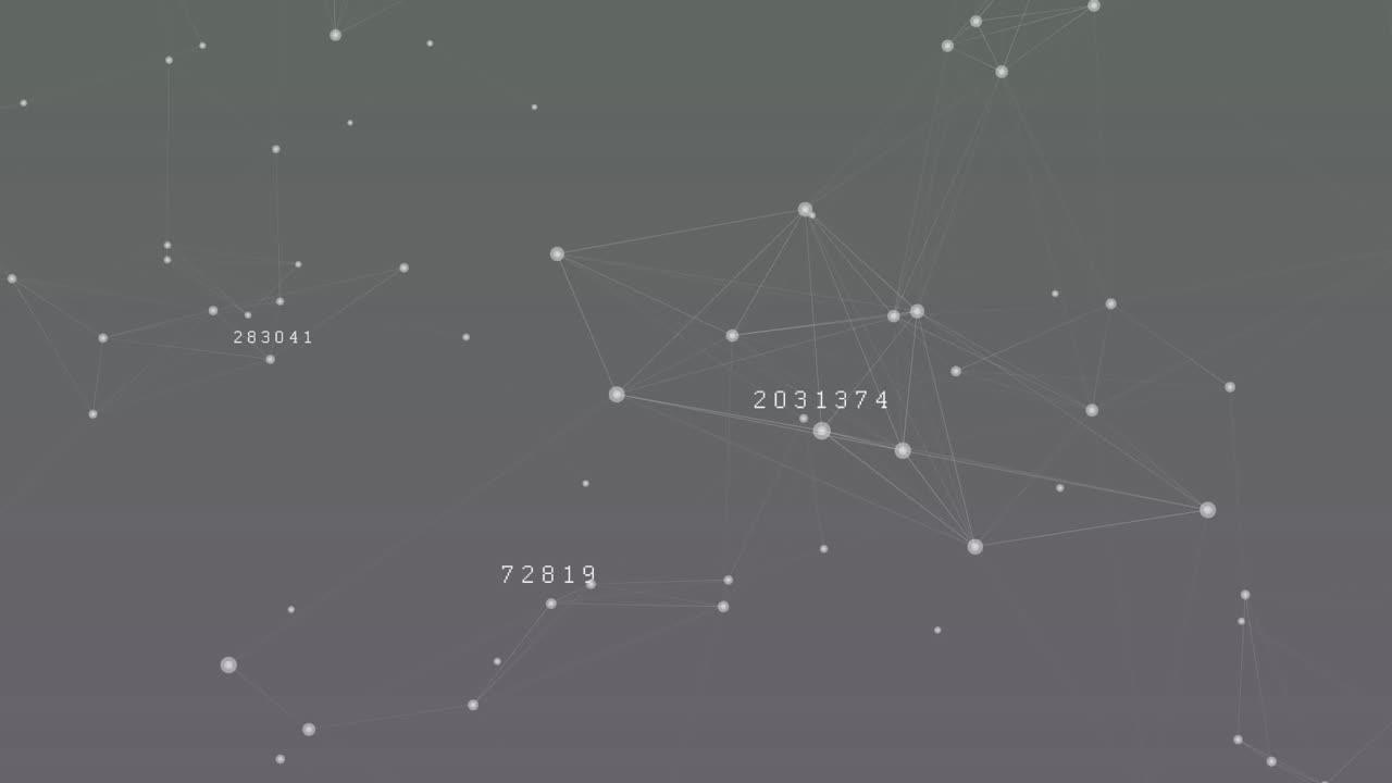 Animation of network of connections with data processing on grey background