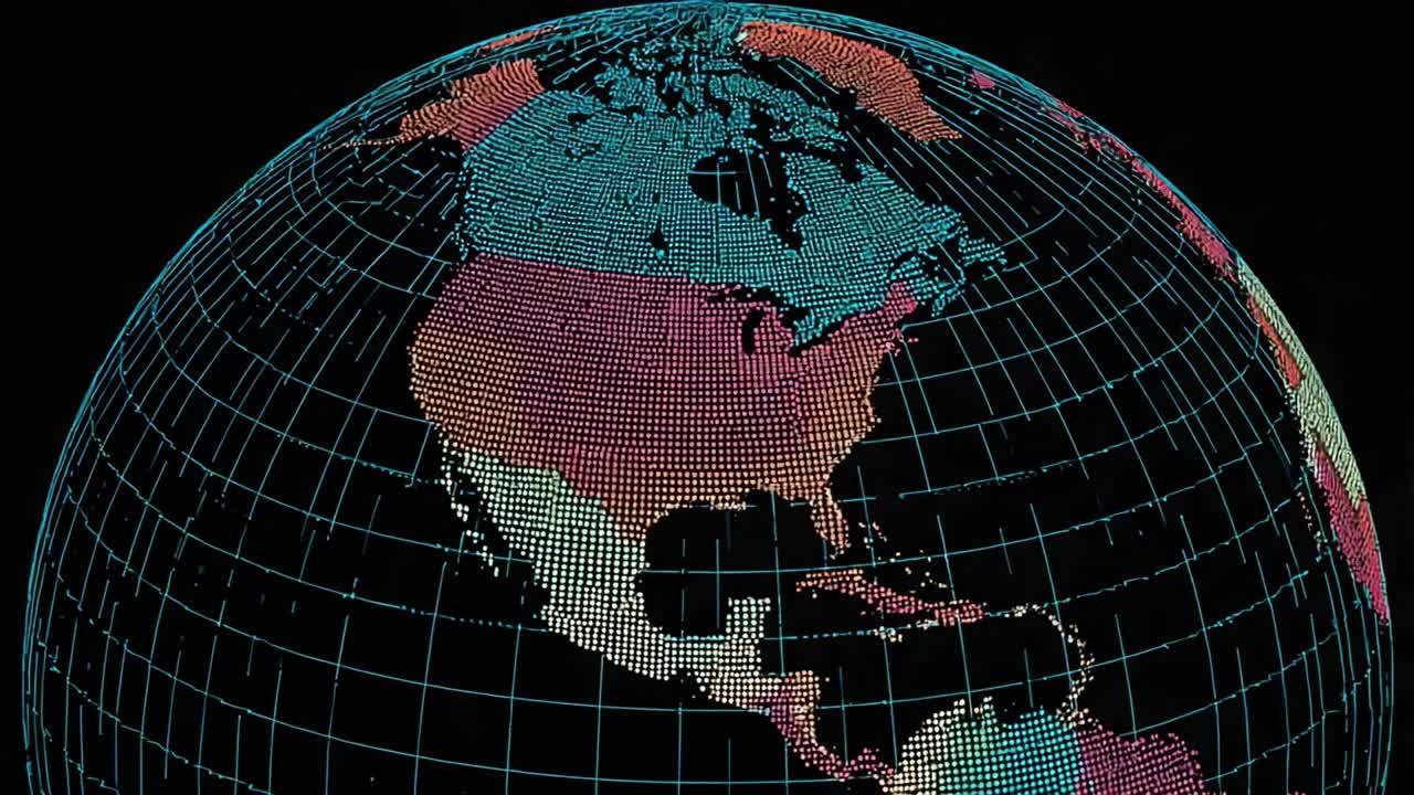 A Stunning Visual Comparison of North America: Illuminating Geographic Features and Patterns Through a High-Tech, Dotted Representation on a Rotating Globe