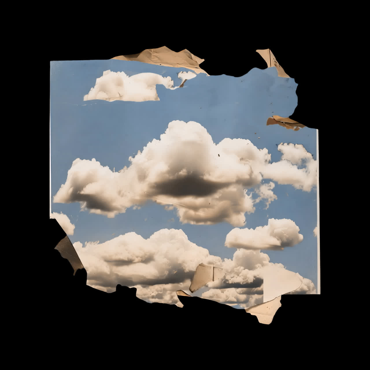 Surreal torn cloud collage animation isolated asset, transparent 4K video, alpha channel, ProRes