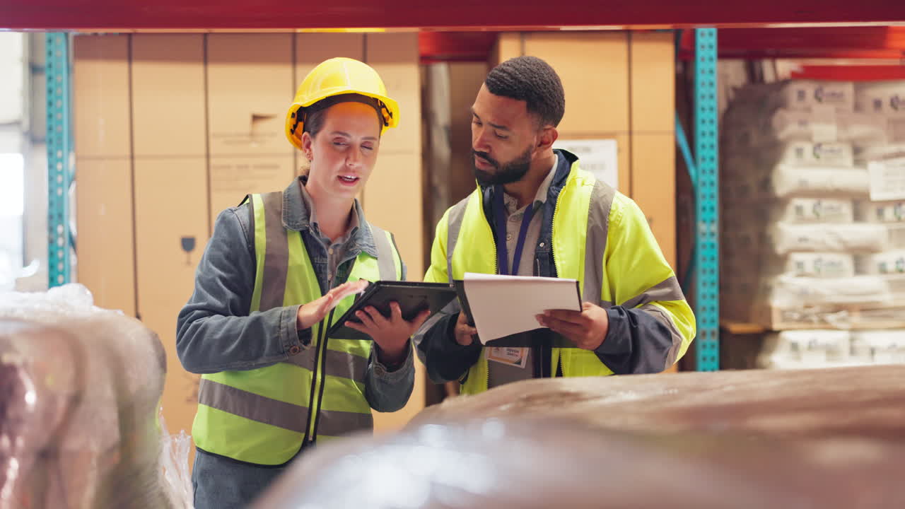 trabajadores del almacén comprobando el inventario